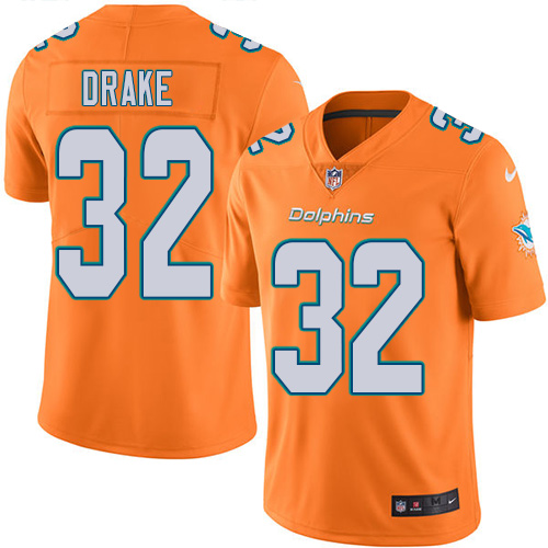Nike Dolphins #32 Kenyan Drake Orange Men's Stitched NFL Limited Rush Jersey